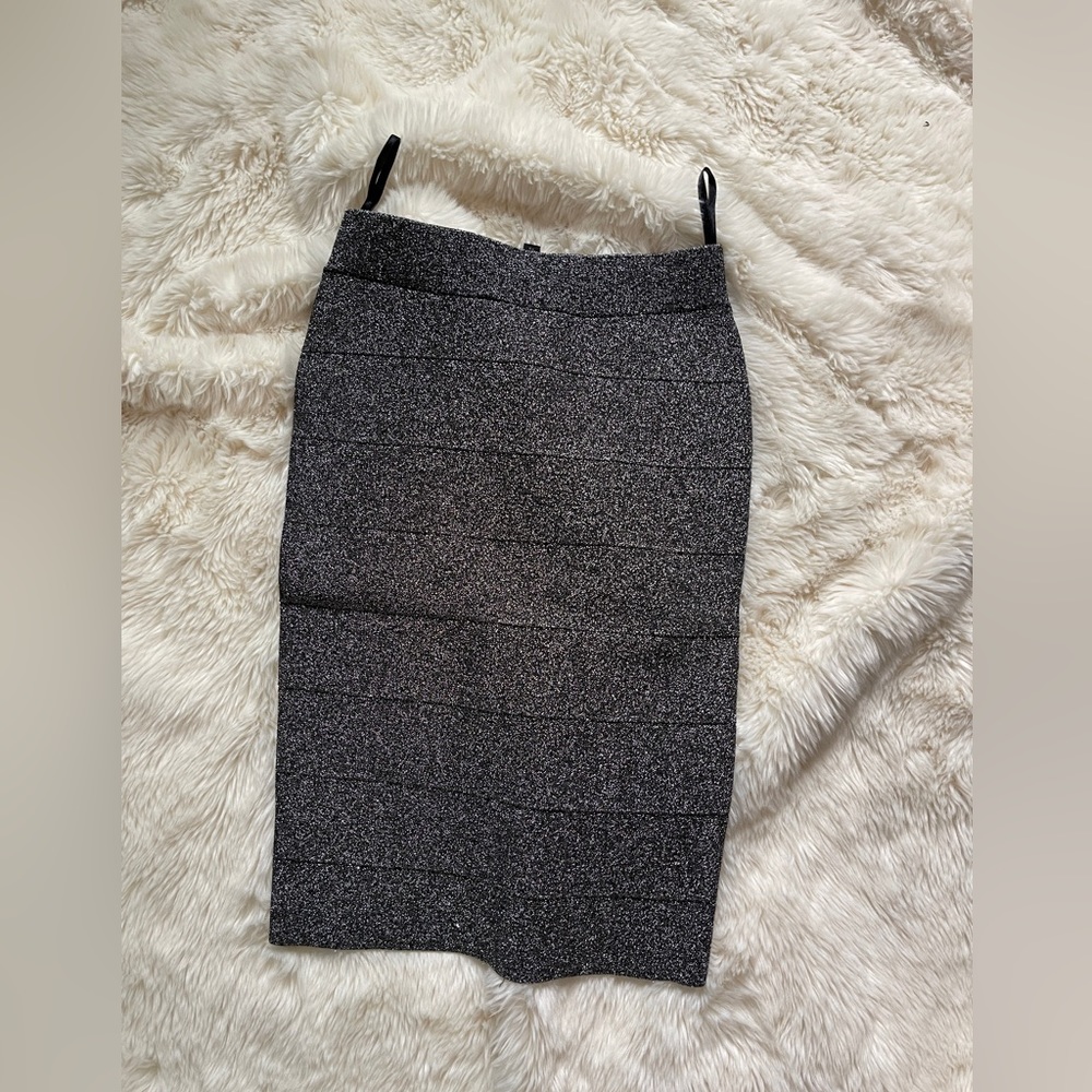 BCBGMAXAZRIA Scarlett Lurex Bandage Pencil Skirt Size XS Sparkly Metallic